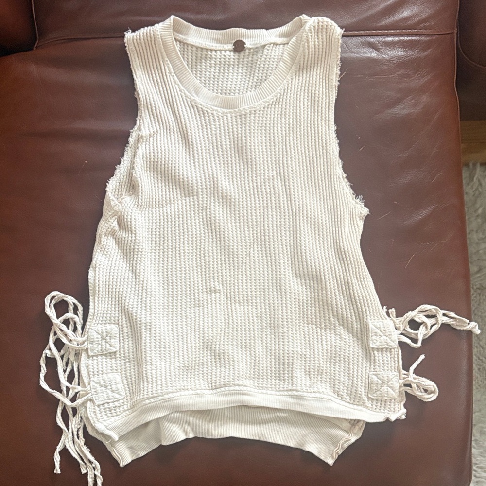 Free People Ivory Knit Tank with Side Ties